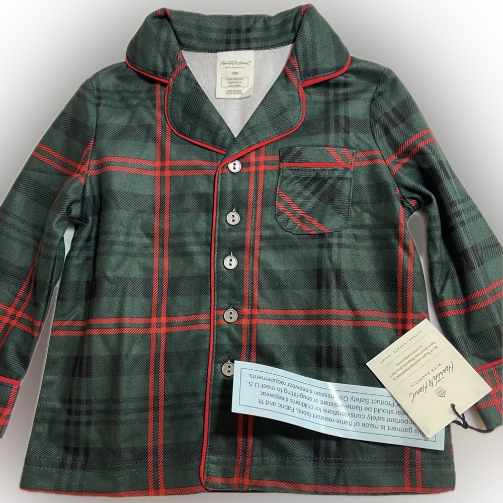 NWT Hearth and Hand Tartan Plaid 2-pc Pajama Set  Green & Red Size 18M - Picture 2 of 6